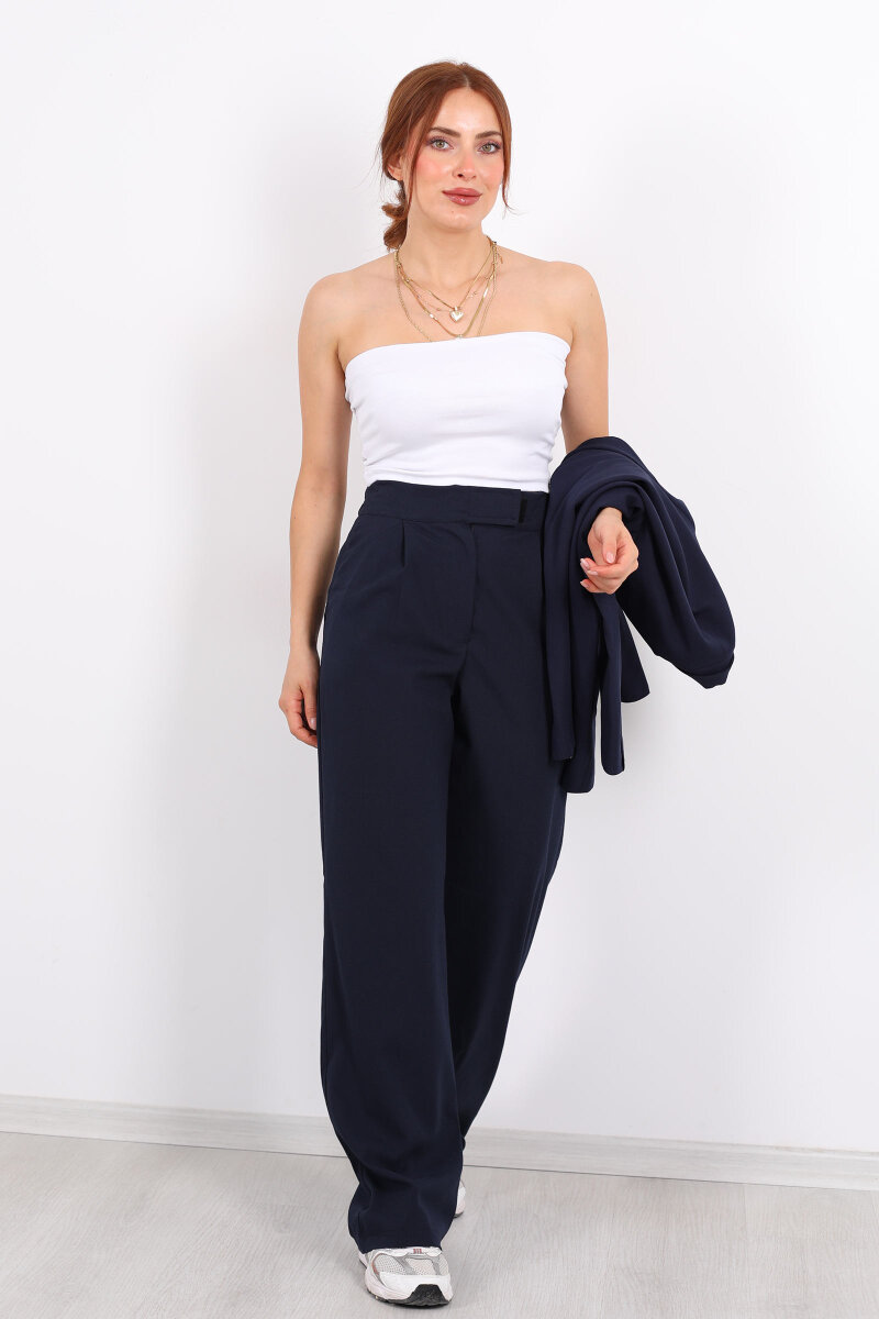 Beli Lastikli Cırtlı Lacivert Kadın Pantolon - 3