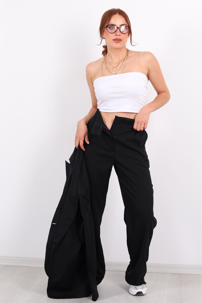 Beli Lastikli Cırtlı Siyah Kadın Pantolon - 6