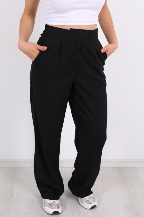 Beli Lastikli Cırtlı Siyah Kadın Pantolon - Berox (1)