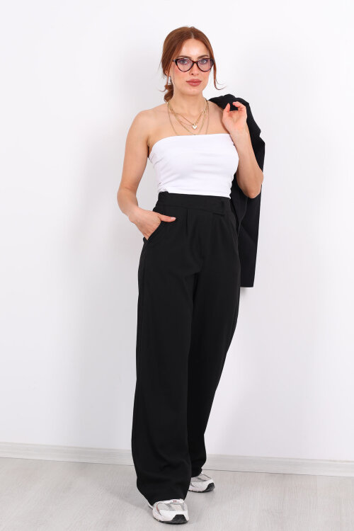 Beli Lastikli Cırtlı Siyah Kadın Pantolon - 3