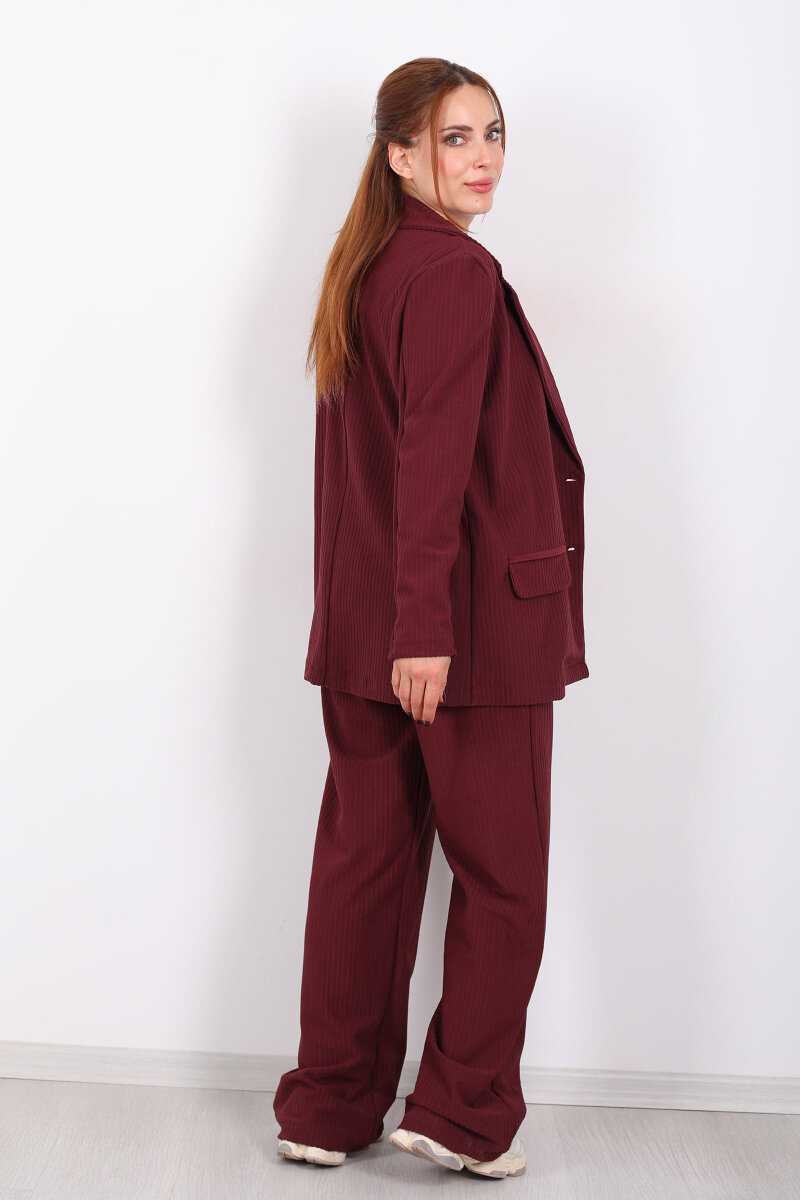 Beli Lastikli Dokuma Bordo Kadın Palazzo Pantolon - 4