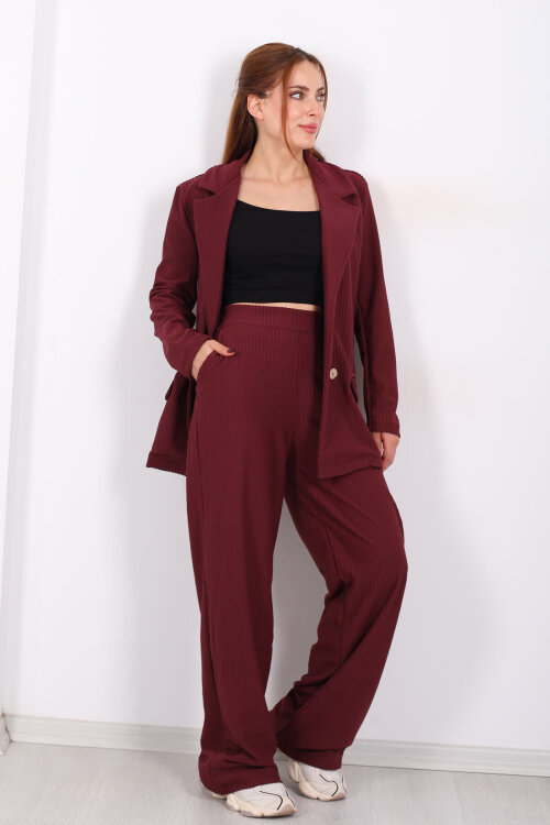 Beli Lastikli Dokuma Bordo Kadın Palazzo Pantolon - Berox