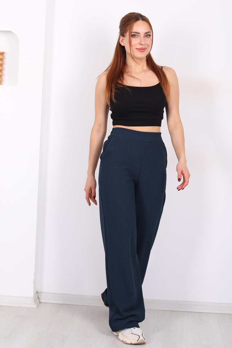 Beli Lastikli Dokuma Marin Kadın Palazzo Pantolon - 3