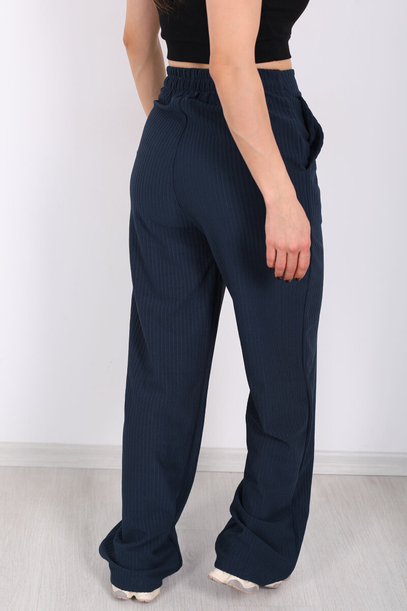 Beli Lastikli Dokuma Marin Kadın Palazzo Pantolon - 4