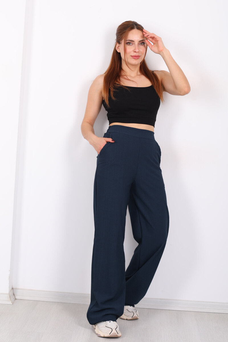 Beli Lastikli Dokuma Marin Kadın Palazzo Pantolon - 1