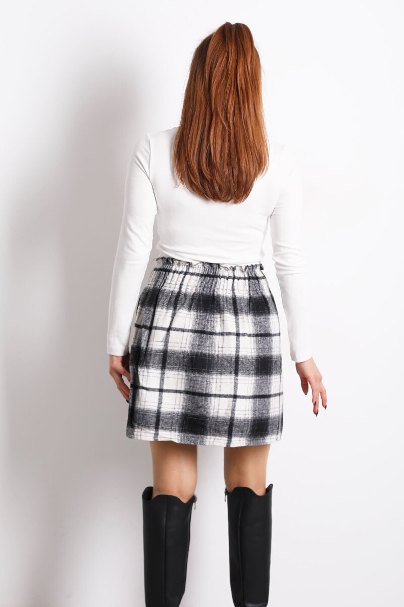 Beli Lastikli Ekose Desen Antrasit Kareli Kadın Etek - 5