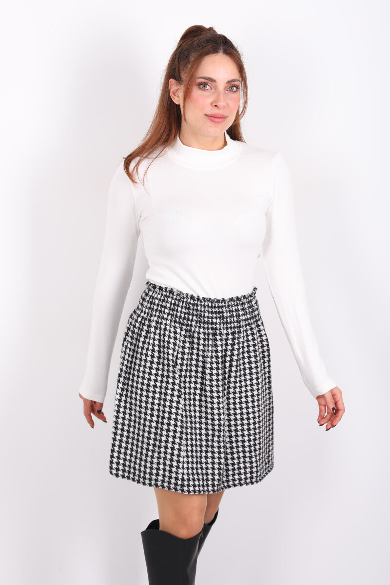 Beli Lastikli Ekose Desen Siyah Kareli Kadın Etek - 6