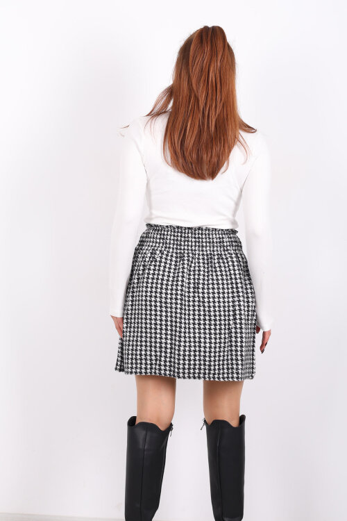 Beli Lastikli Ekose Desen Siyah Kareli Kadın Etek - 2