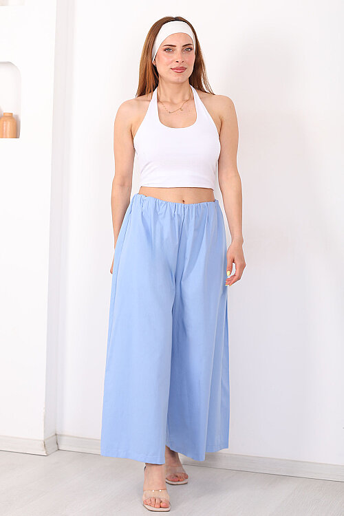 Beli Lastikli Geniş Paça Kadın Bebe Mavi Pantolon - 3
