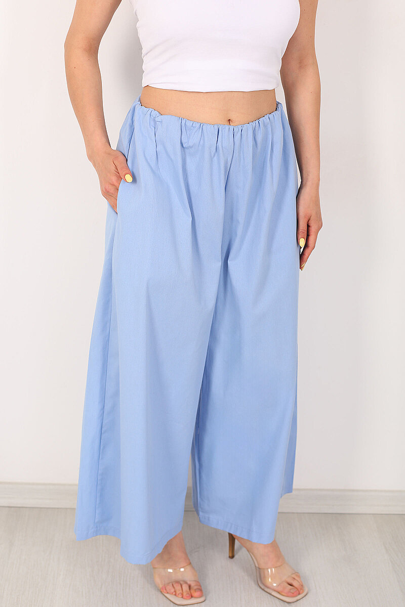 Beli Lastikli Geniş Paça Kadın Bebe Mavi Pantolon - 2