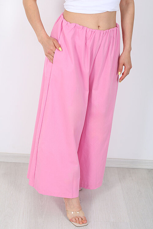 Beli Lastikli Geniş Paça Kadın Pembe Pantolon - Berox (1)
