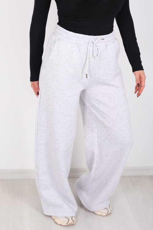 Beli Lastikli Geniş Paça Üç İplik Gri Kadın Eşofman Altı - Berox (1)