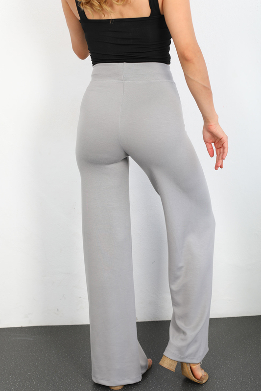 Beli Lastikli Yüksek Bel Gri Kadın Modal Pantolon - 4