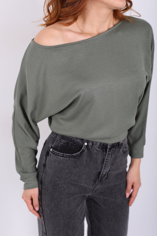 Beli Lastikli Kayık Yaka Çağla Yeşili Kadın Modal Bluz - Berox (1)
