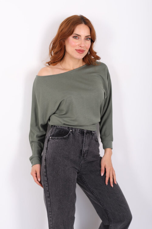 Beli Lastikli Kayık Yaka Çağla Yeşili Kadın Modal Bluz - Berox