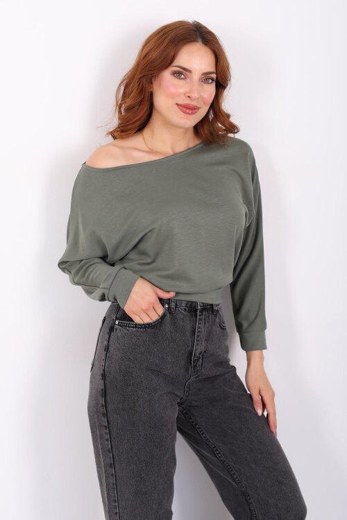 Beli Lastikli Kayık Yaka Çağla Yeşili Kadın Modal Bluz - 6