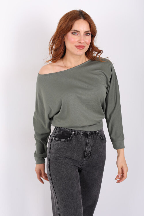 Beli Lastikli Kayık Yaka Çağla Yeşili Kadın Modal Bluz - 4