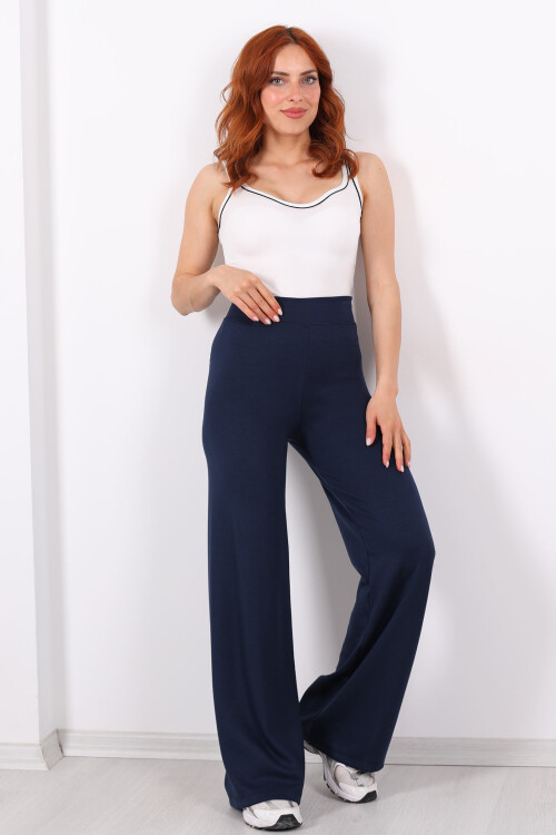Beli Lastikli Yüksek Bel Lacivert Kadın Modal Pantolon - 5