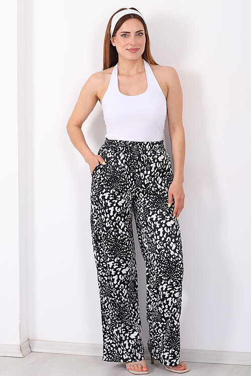 Beli Lastikli Leopar Desen Kadın Siyah Pantolon - 4