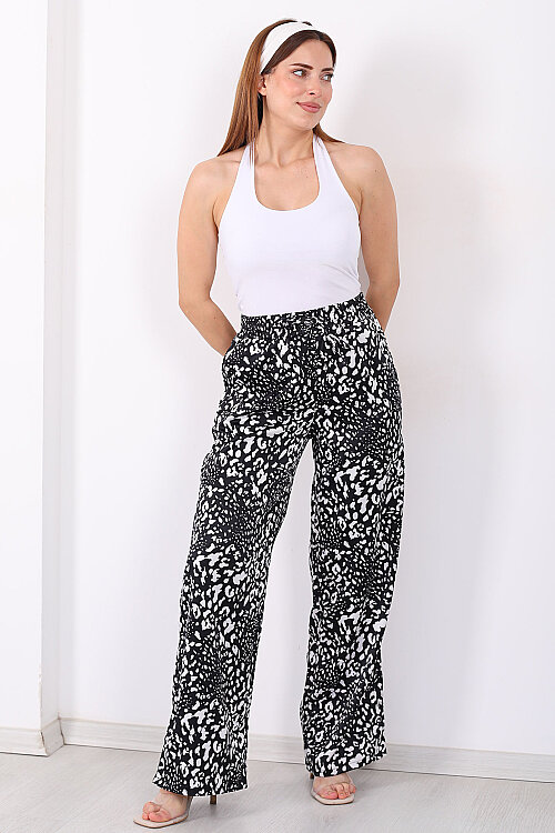 Beli Lastikli Leopar Desen Kadın Siyah Pantolon - 3