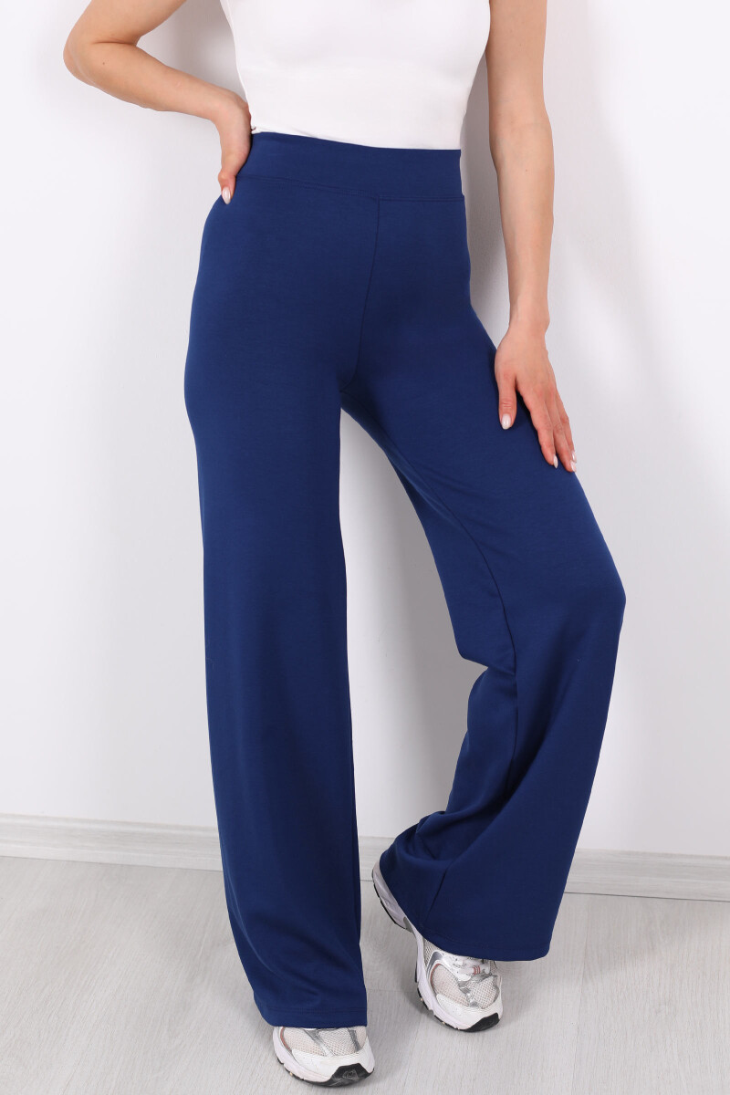 Beli Lastikli Yüksek Bel Mavi Kadın Modal Pantolon - 2