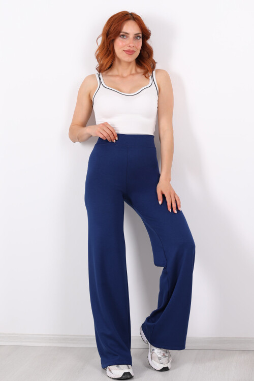 Beli Lastikli Yüksek Bel Mavi Kadın Modal Pantolon - 5