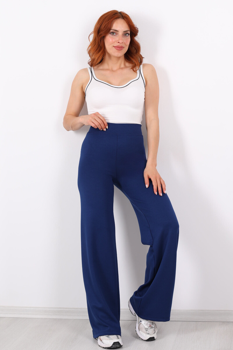 Beli Lastikli Yüksek Bel Mavi Kadın Modal Pantolon - 5