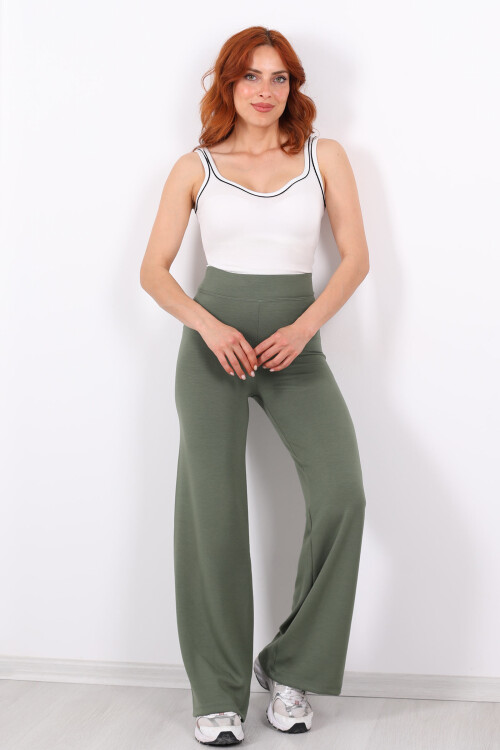 Beli Lastikli Yüksek Bel Mint Yeşili Kadın Modal Pantolon - 3