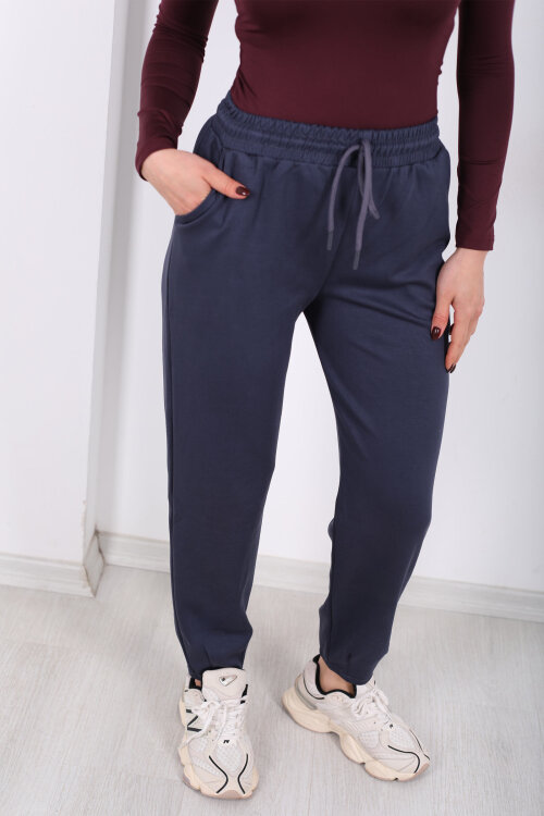 Beli Lastikli Paça Pensli Kadın Antrasit Pantolon - Berox (1)