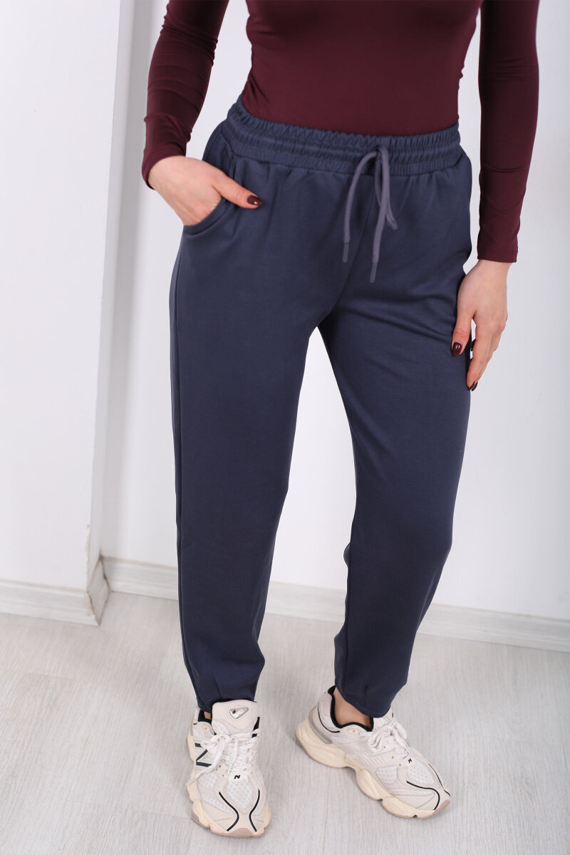 Beli Lastikli Paça Pensli Kadın Antrasit Pantolon - 2