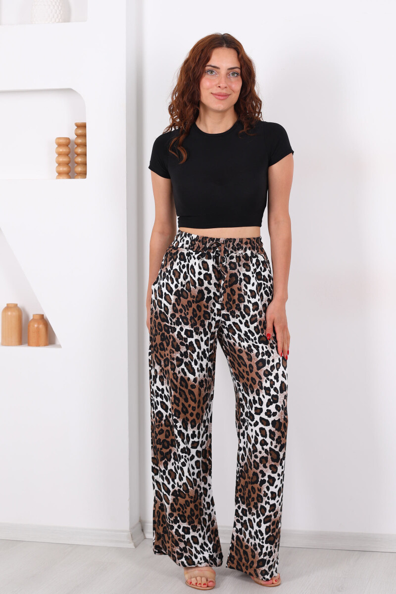 Beli Lastikli Parlak Leopar Kadın Saten Pantolon - 6