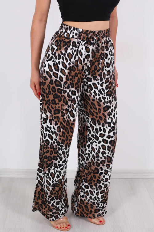 Beli Lastikli Parlak Leopar Kadın Saten Pantolon - Berox (1)