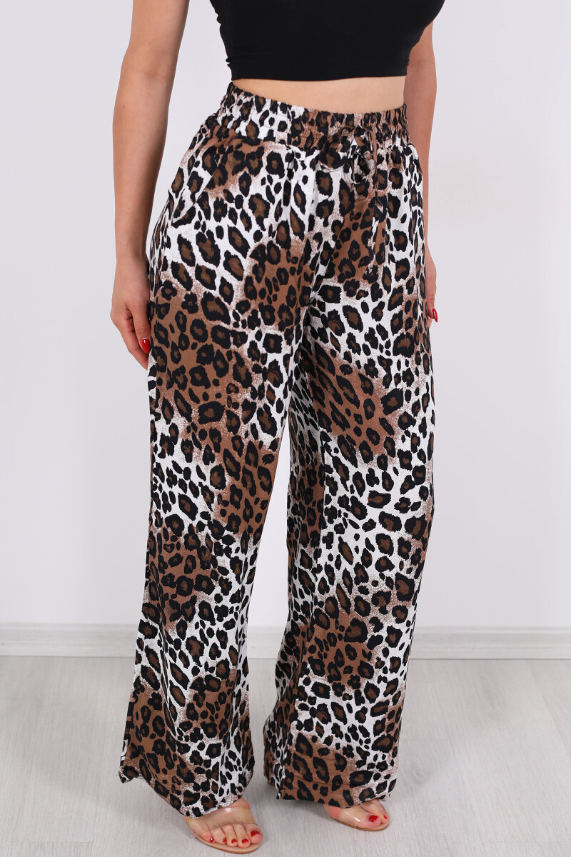 Beli Lastikli Parlak Leopar Kadın Saten Pantolon - 2