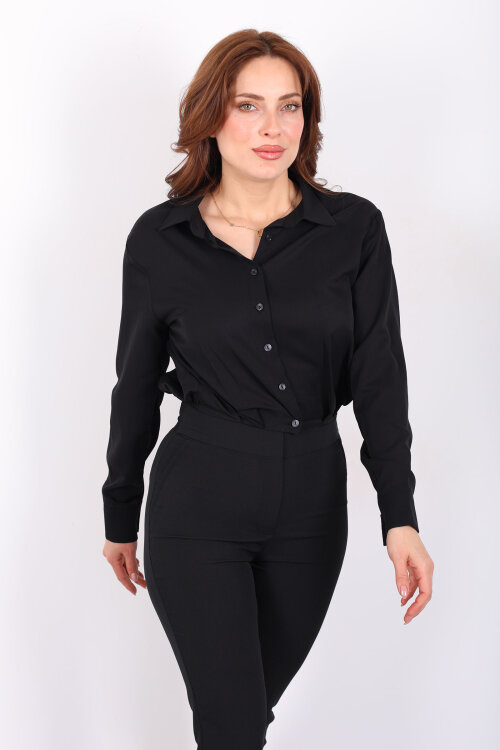 Beli Lastikli Pileli Kadın Siyah Kısa Gömlek - 3