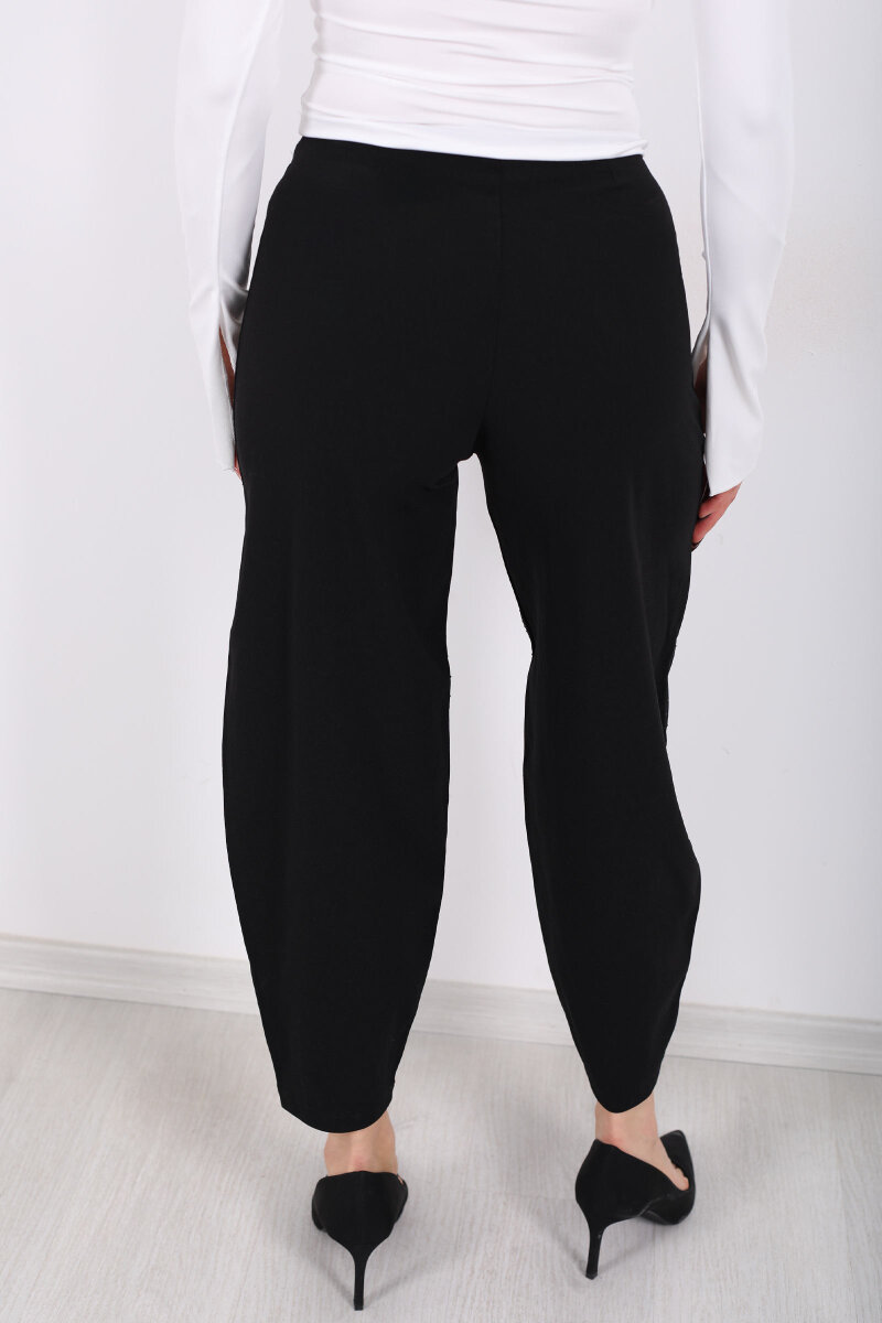 Beli Lastikli Serpme Taşlı Kadın Siyah Krep Şalvar - 5