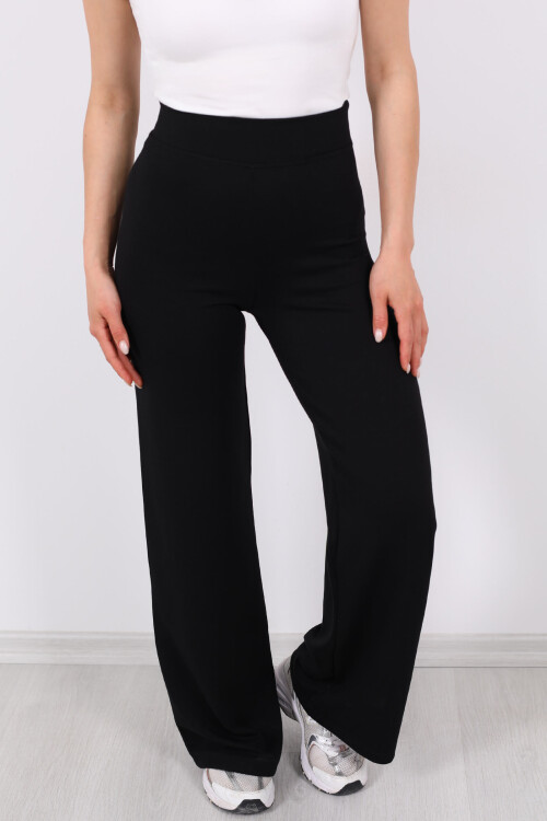 Beli Lastikli Yüksek Bel Siyah Kadın Modal Pantolon - 2