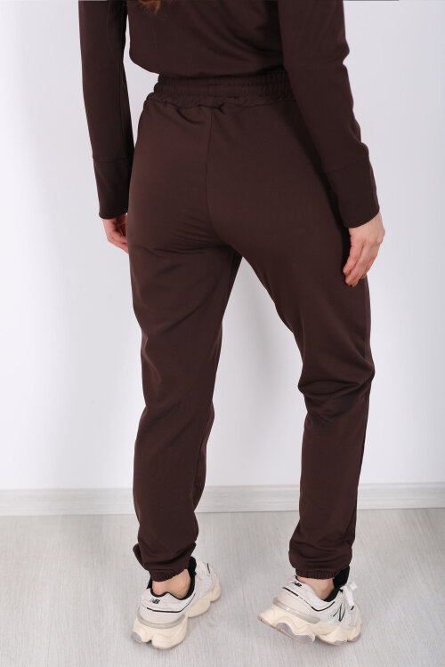 Beli Lastikli Üç İplik Acı Kahve Kadın Jogger Eşofman Altı - 5