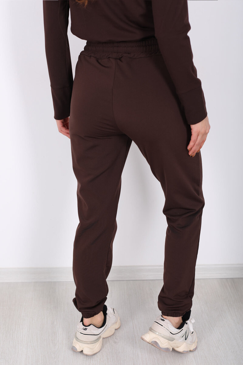 Beli Lastikli Üç İplik Acı Kahve Kadın Jogger Eşofman Altı - 5