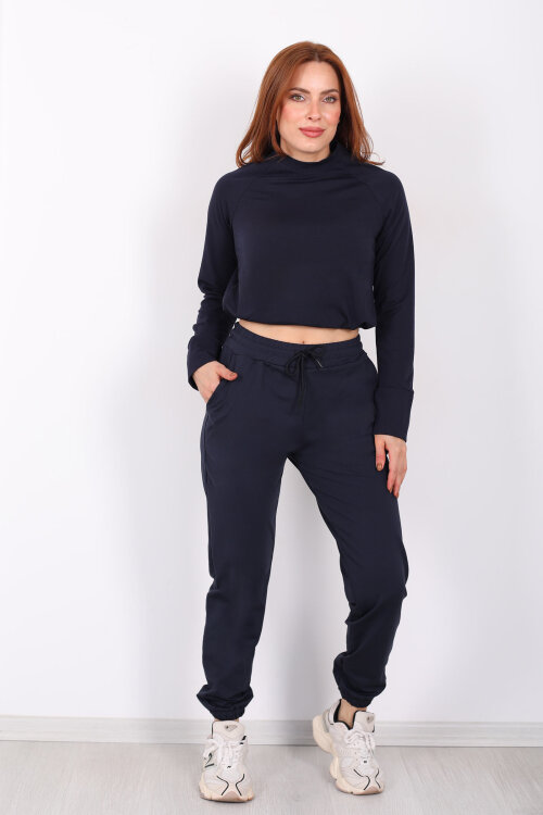 Beli Lastikli Üç İplik Lacivert Kadın Jogger Eşofman Altı - 3