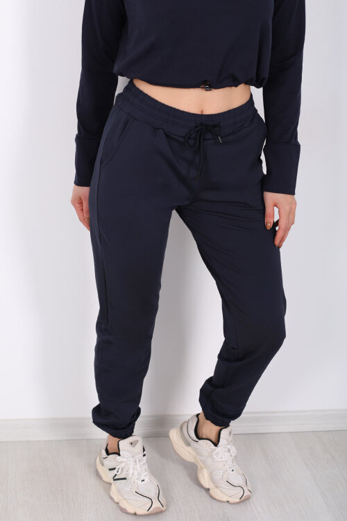 Beli Lastikli Üç İplik Lacivert Kadın Jogger Eşofman Altı - Berox (1)