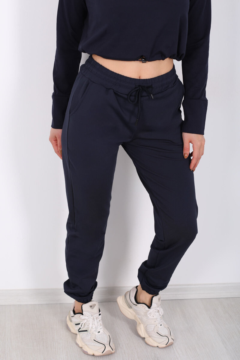 Beli Lastikli Üç İplik Lacivert Kadın Jogger Eşofman Altı - 2