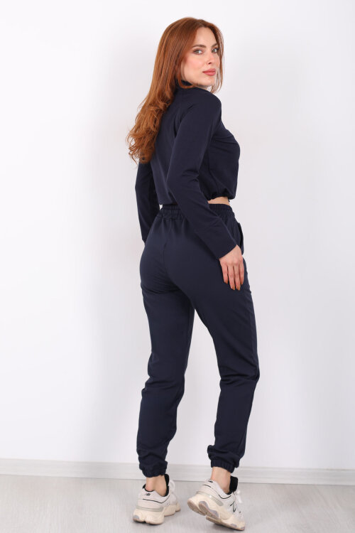 Beli Lastikli Üç İplik Lacivert Kadın Jogger Eşofman Altı - 4