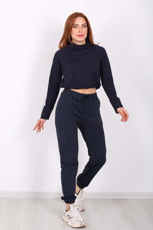 Beli Lastikli Üç İplik Lacivert Kadın Jogger Eşofman Altı - 5