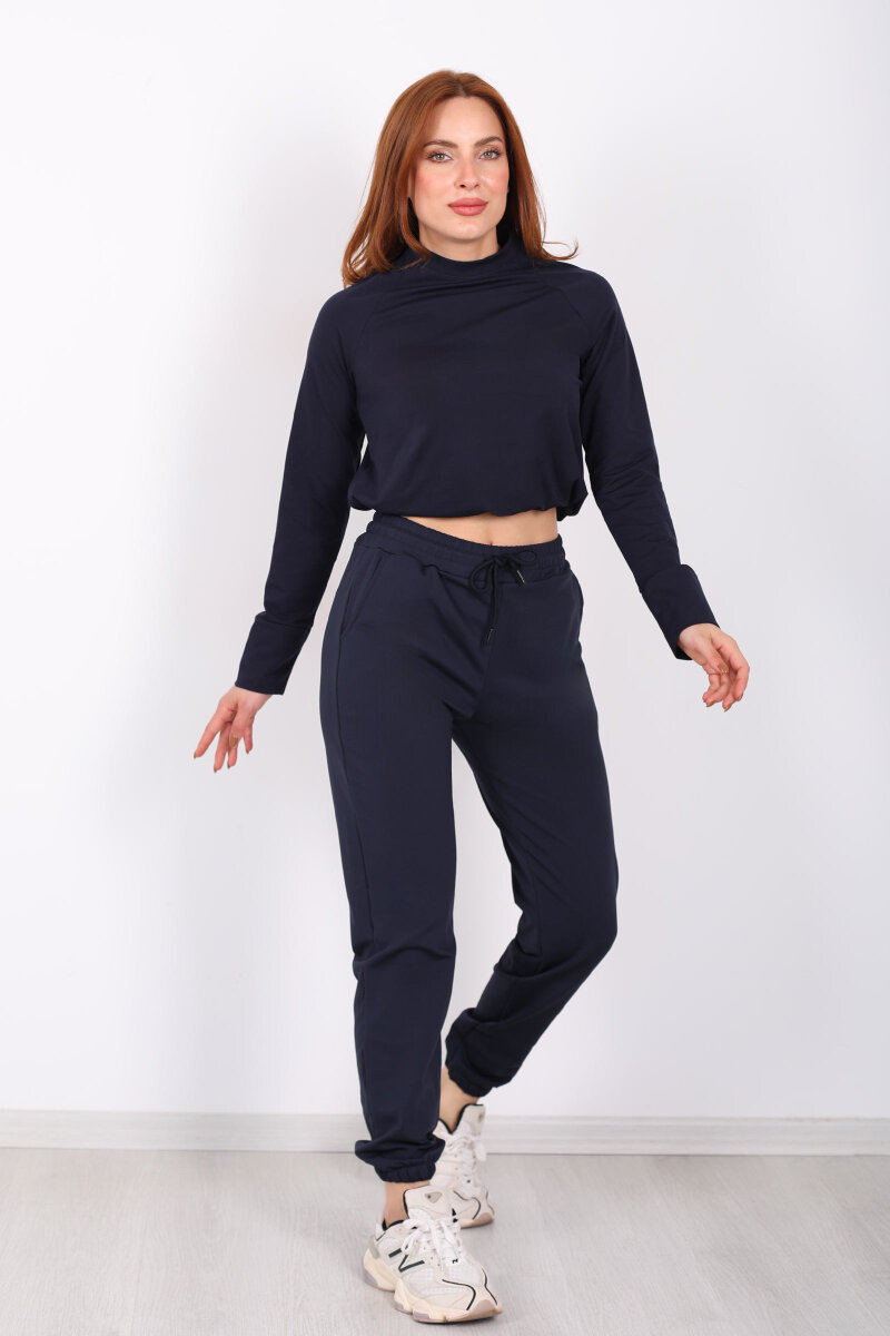 Beli Lastikli Üç İplik Lacivert Kadın Jogger Eşofman Altı - 5