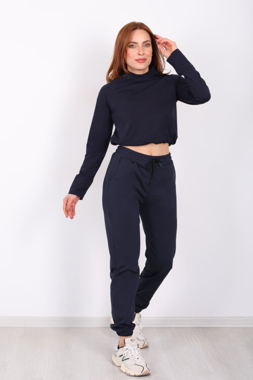 Beli Lastikli Üç İplik Lacivert Kadın Jogger Eşofman Altı - Berox