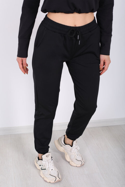 Beli Lastikli Üç İplik Siyah Kadın Jogger Eşofman Altı - Berox (1)
