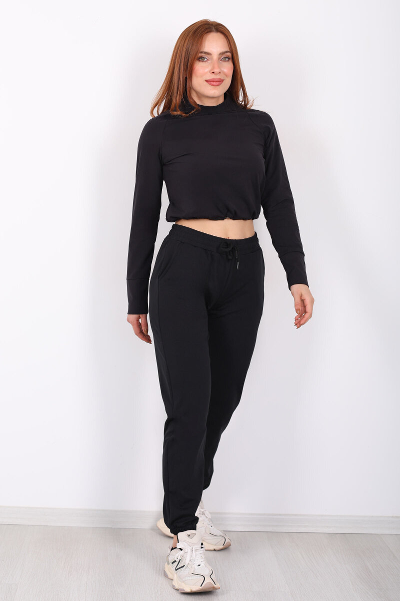 Beli Lastikli Üç İplik Siyah Kadın Jogger Eşofman Altı - 3