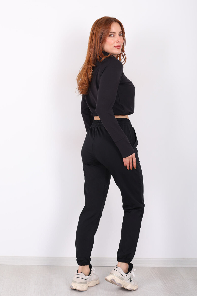 Beli Lastikli Üç İplik Siyah Kadın Jogger Eşofman Altı - 5