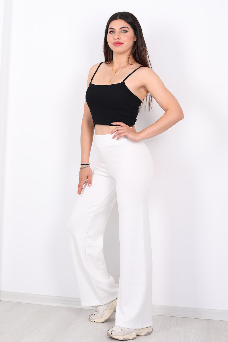 Beli Lastikli Yüksek Bel Beyaz Kadın Modal Pantolon - 6