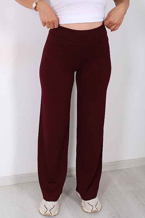 Beli Lastikli Yüksek Bel Bordo Kadın Modal Pantolon - Berox (1)